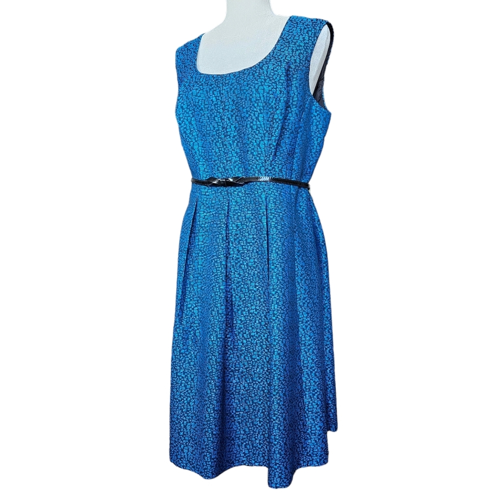 Jones Studio blue and black fit and flare midi dress sleeveless size 12